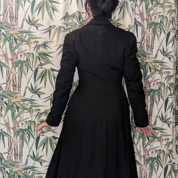 40s GOTH Black Wool Princess Coat sz XS Jaunty Juniors Mint Cond Warm & Elegant! - Picture 2 of 8
